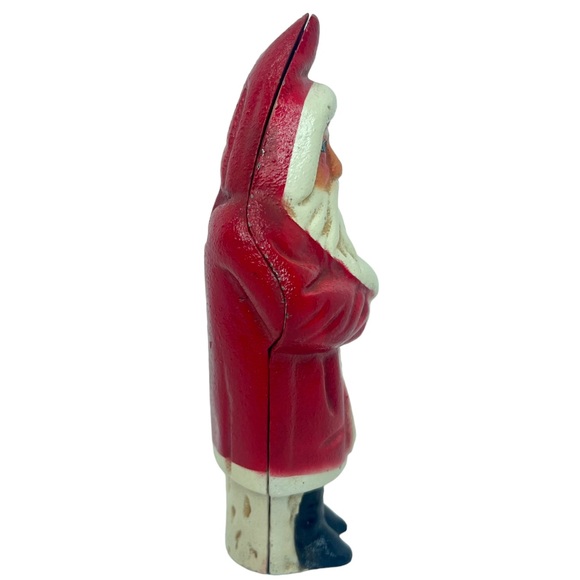 Vintage St. Nick Santa Claus Cast Iron Coin Bank Christmas Green Gold Tree